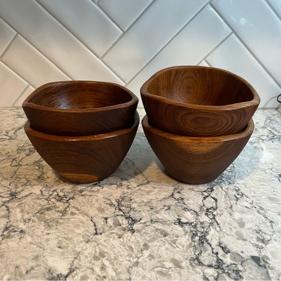 Vintage Mid 20th Century Teak Wood Salad Bowl Set of 4, Organic,Sustainable - Picture 4 of 9